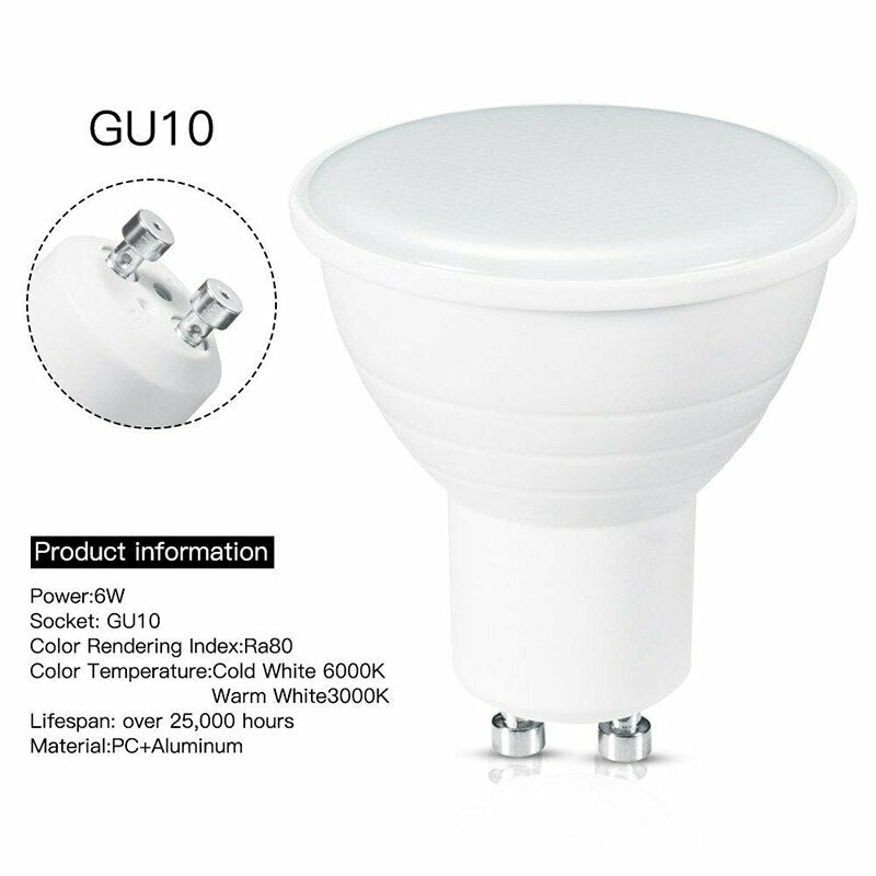 10 Pcs GU10 6W Dimmable LED Light Bulbs SMD Spotlight Lamp Energy Saving Bulbs Cold White/Warm White Home