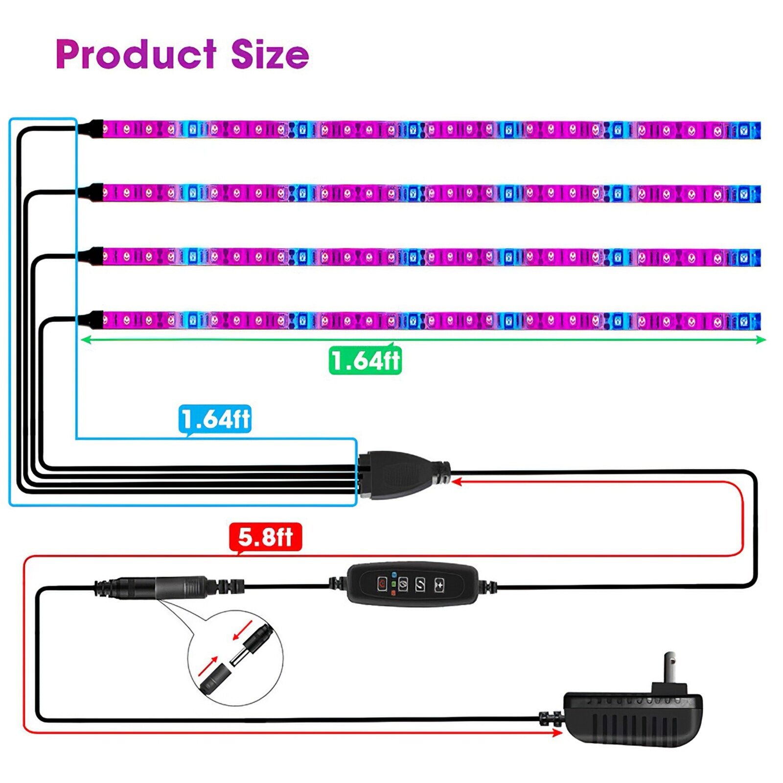 12V PCB Board Glue US Plug Plant Light Bar One Point Four Plant Light LED Plant Fill Light Cycle Memory Timing Plant Growth Lamp