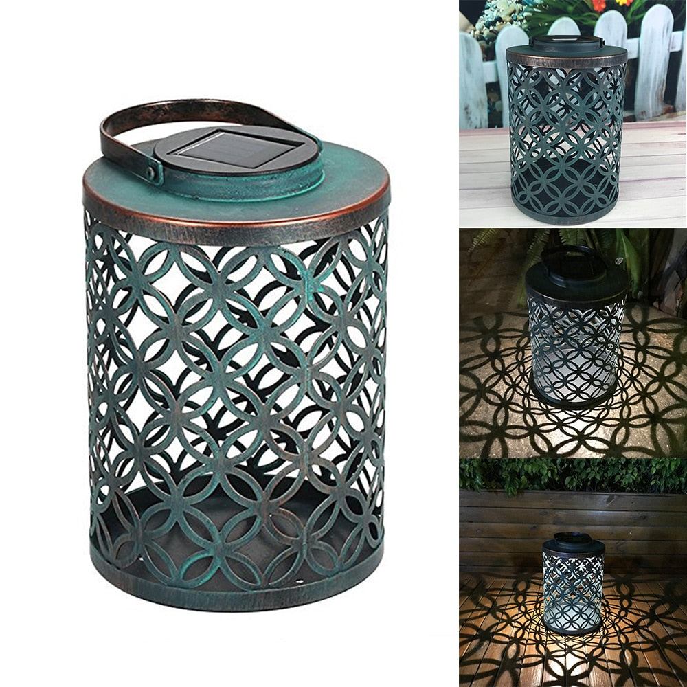 2020 New Solar Metal Lamp Retro Money Hole Hollow Wind Light Hanging Solar Lantern For Garden Lawn Light Solar Light Pathway