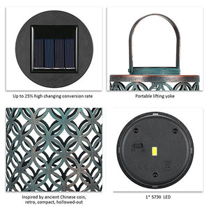 2020 New Solar Metal Lamp Retro Money Hole Hollow Wind Light Hanging Solar Lantern For Garden Lawn Light Solar Light Pathway