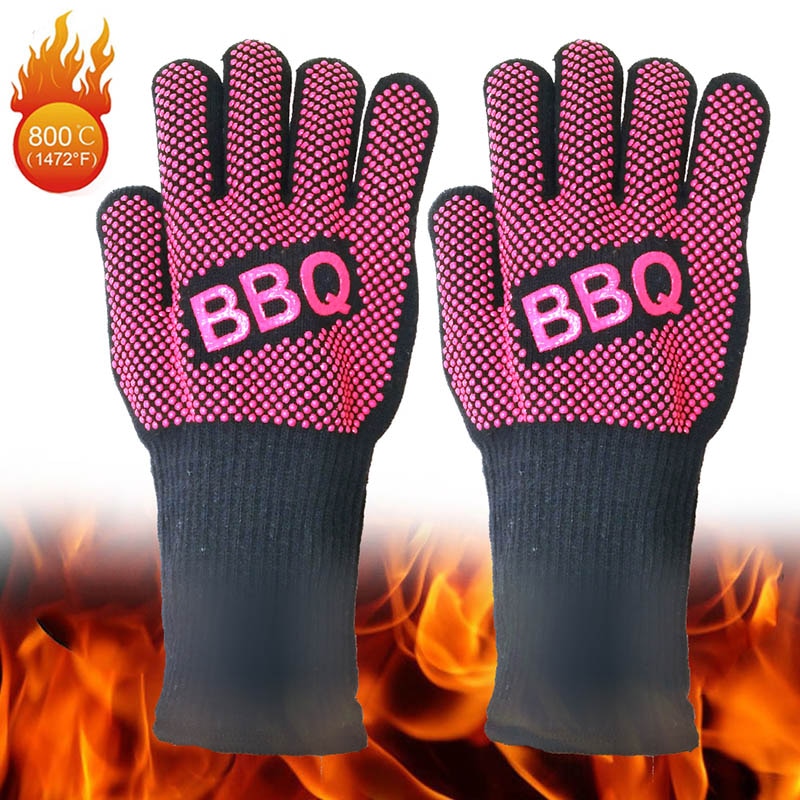 2Pcs BBQ Gloves Heat Resistant oven mitts 500 800 degrees BBQ Silicon fireproof barbecue heat insulation microwave oven gloves