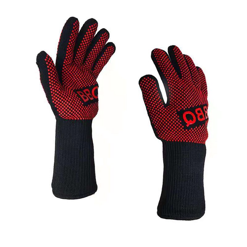 2Pcs BBQ Gloves Heat Resistant oven mitts 500 800 degrees BBQ Silicon fireproof barbecue heat insulation microwave oven gloves