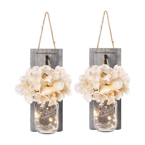 2Pcs Glass Mason Jar Mason Wall Lamp Hanging Retro Flower Garden Decorations  Party Wall Table Decorative Lamp