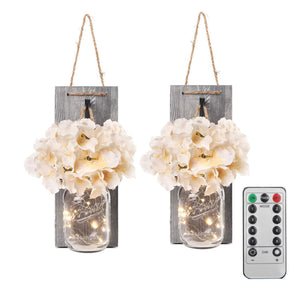2Pcs Glass Mason Jar Mason Wall Lamp Hanging Retro Flower Garden Decorations  Party Wall Table Decorative Lamp