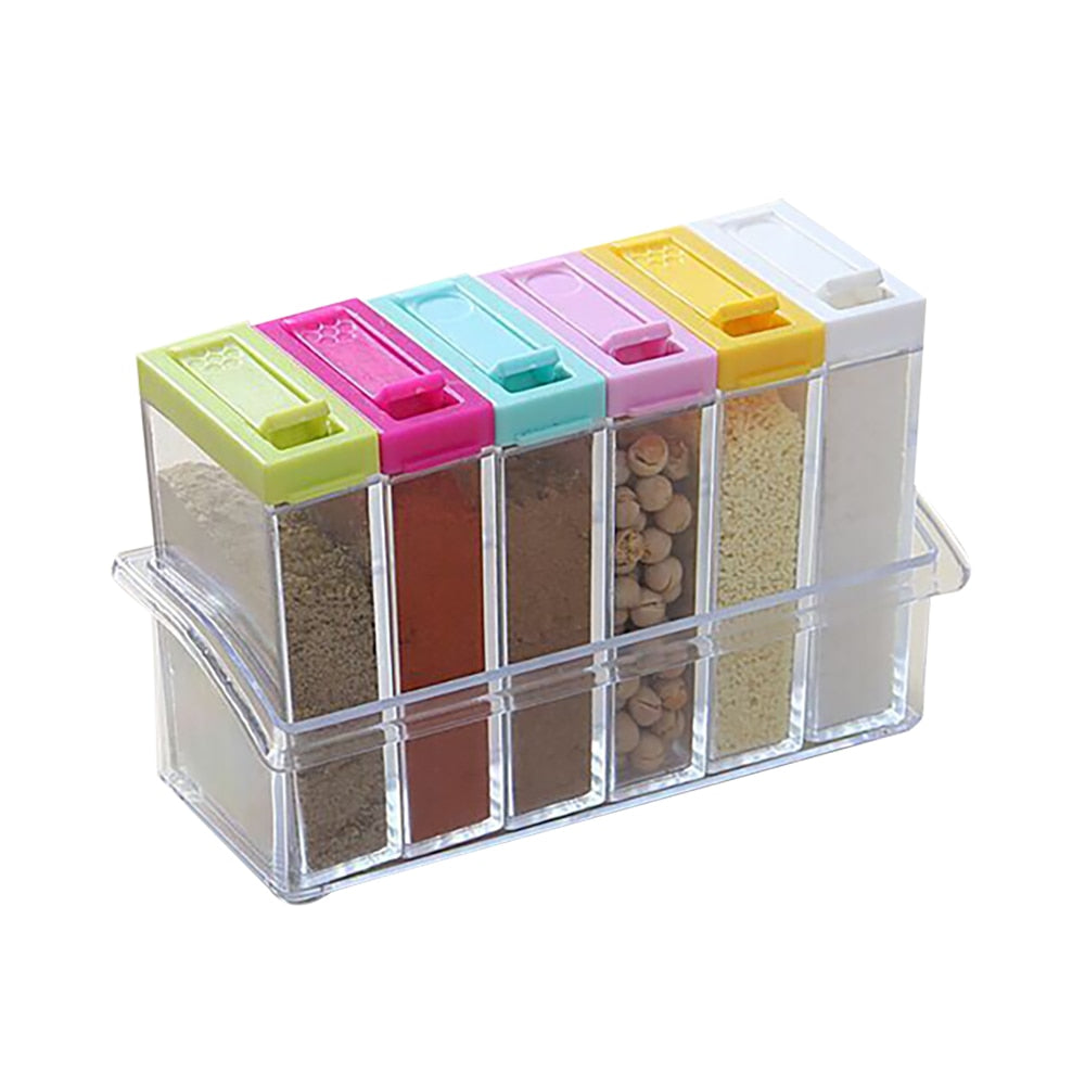 6PCS Transparent Spice Jar Set Salt Pepper Seasoning Box Spice Storage Bottle For Kitchen Condiment Cruet Storage Container