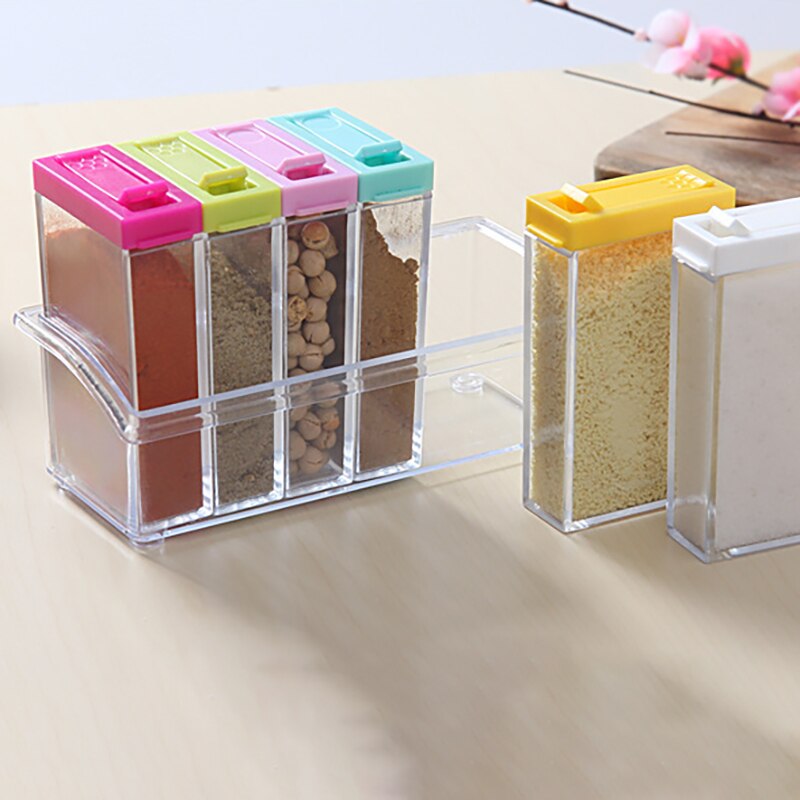 6PCS Transparent Spice Jar Set Salt Pepper Seasoning Box Spice Storage Bottle For Kitchen Condiment Cruet Storage Container