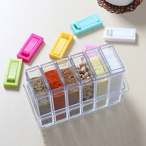 6PCS Transparent Spice Jar Set Salt Pepper Seasoning Box Spice Storage Bottle For Kitchen Condiment Cruet Storage Container