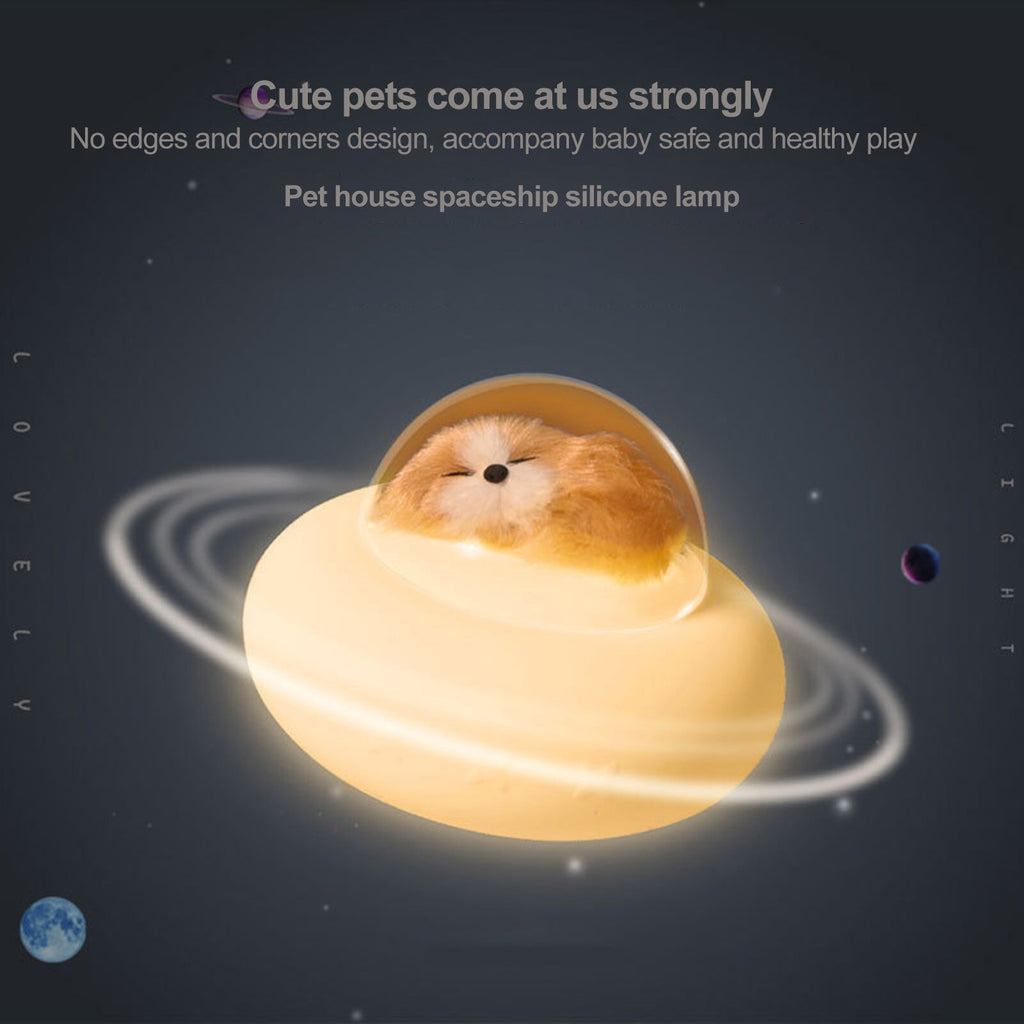 Cute Cartoon LED Night Light Cat Spaceship Pet Colors Light Lamp Soft Silicone Bedroom Nightlight For Children Baby Kids Toy