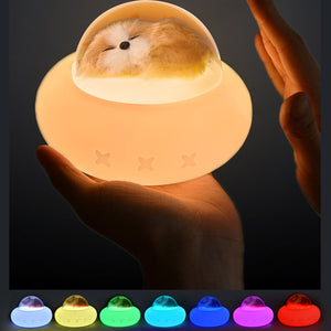 Cute Cartoon LED Night Light Cat Spaceship Pet Colors Light Lamp Soft Silicone Bedroom Nightlight For Children Baby Kids Toy