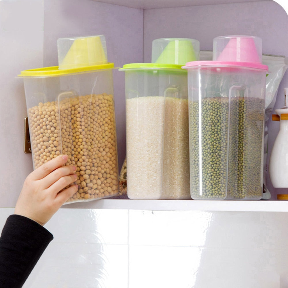 Food Storage Box Bins Dry Dried Cereal Pasta Flour Dispenser Container Organizer Case Boxes Space Saver Dispenser Container