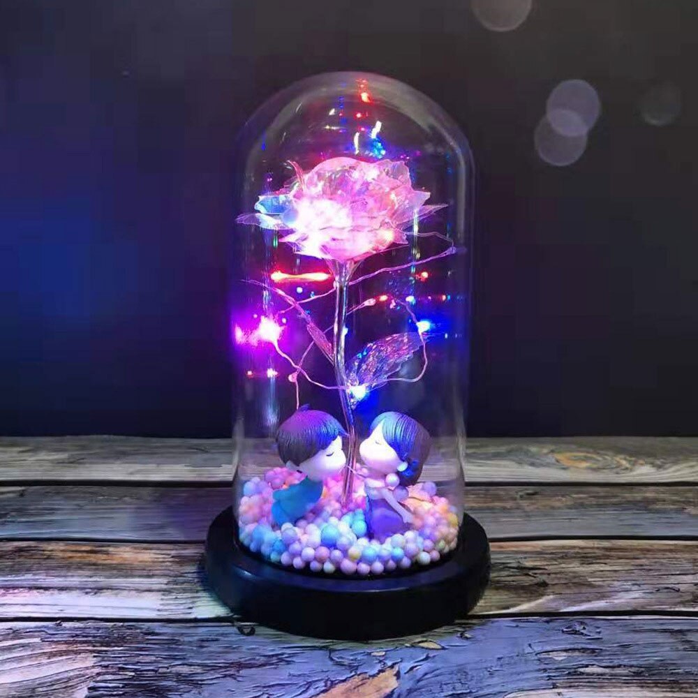 Glass Dome Rose For Valentine'S Gifts LED Rose Lamps Christmas LED Artificial Beautiful Romantic Cute Figure Gift