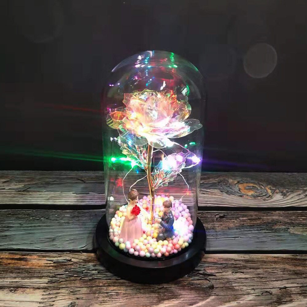 Glass Dome Rose For Valentine'S Gifts LED Rose Lamps Christmas LED Artificial Beautiful Romantic Cute Figure Gift