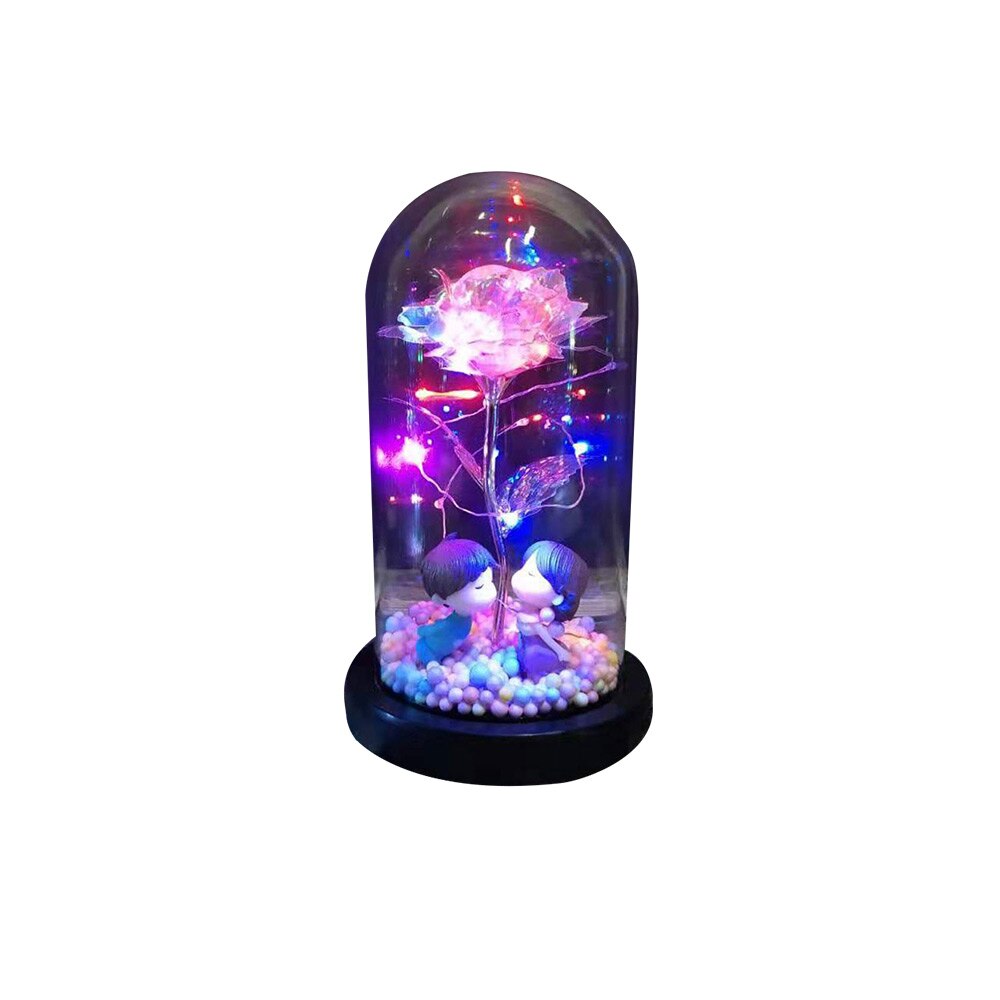 Glass Dome Rose For Valentine'S Gifts LED Rose Lamps Christmas LED Artificial Beautiful Romantic Cute Figure Gift