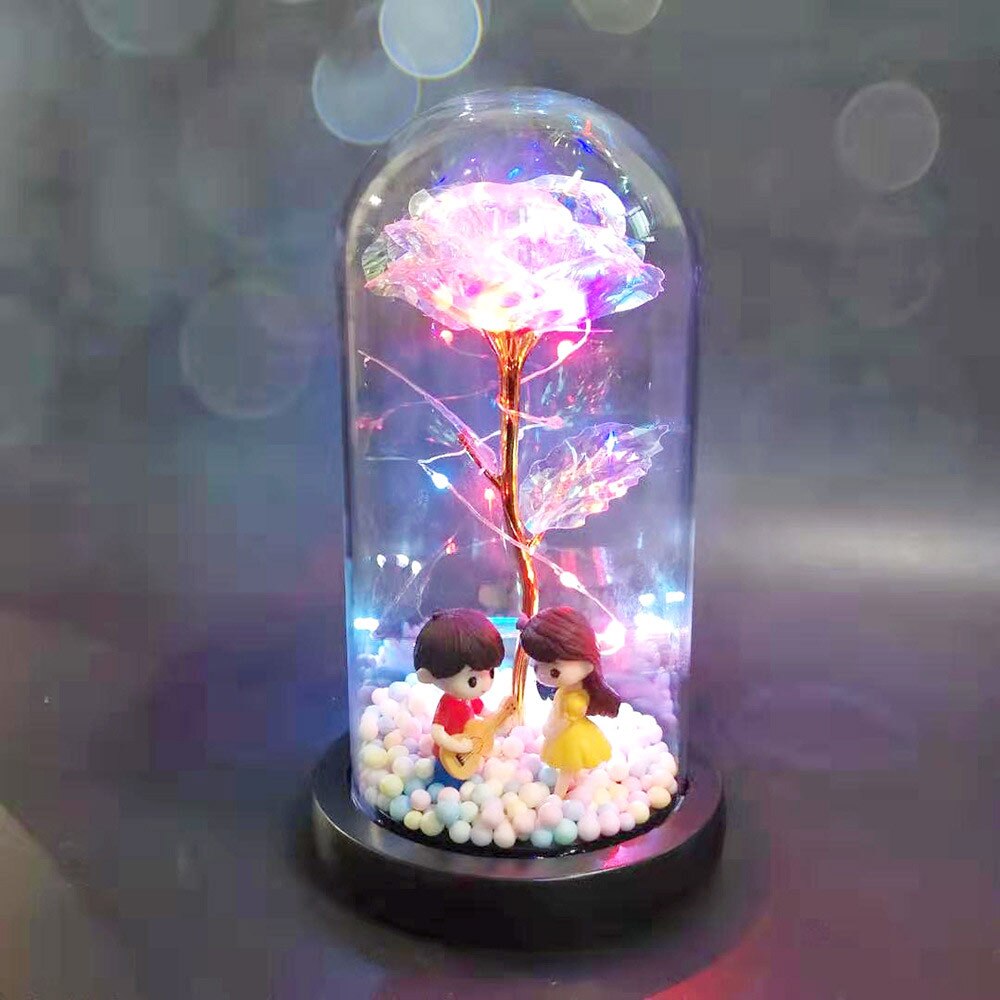 Glass Dome Rose For Valentine'S Gifts LED Rose Lamps Christmas LED Artificial Beautiful Romantic Cute Figure Gift