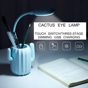 Multiuse Cactus LED Folding Desk Lamp 1200mA USB Charging Touch Switch Table Light Student Night Light with Pen Storage Holder
