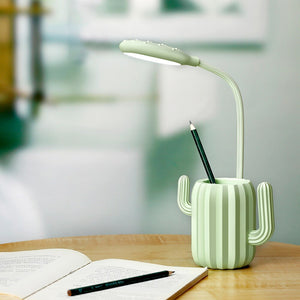 Multiuse Cactus LED Folding Desk Lamp 1200mA USB Charging Touch Switch Table Light Student Night Light with Pen Storage Holder