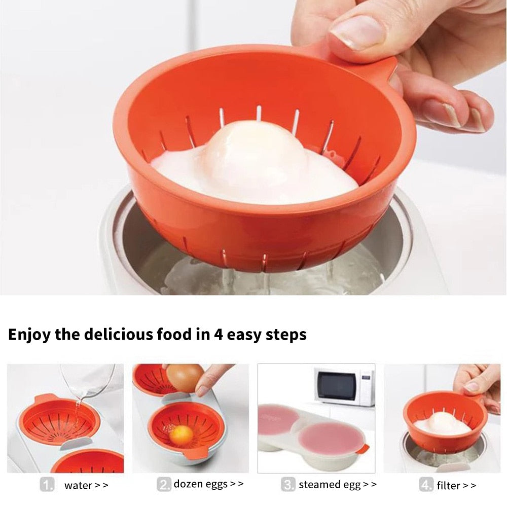 New Creative Egg Poacher Food Grade Cookware Double Cup Egg Boiler Steamed Egg Set Microwave Ovens Kitchen Cooking Tools