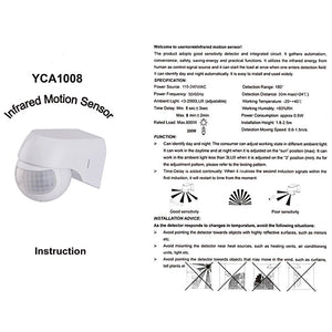 New Hot  Motion Sensor 110v~230v Motion Detector Automatic Infrared PIR Sensor  180 Degree Rotating Outdoor Timer Light Switch