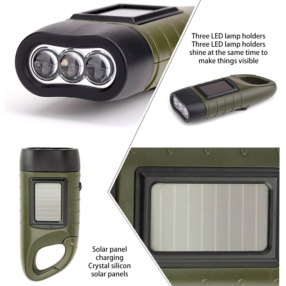 Portable LED Flashlight Hand Crank Dynamo Torch Lantern Professional Solar Power Tent Light For Outdoor Camping Mountaineering