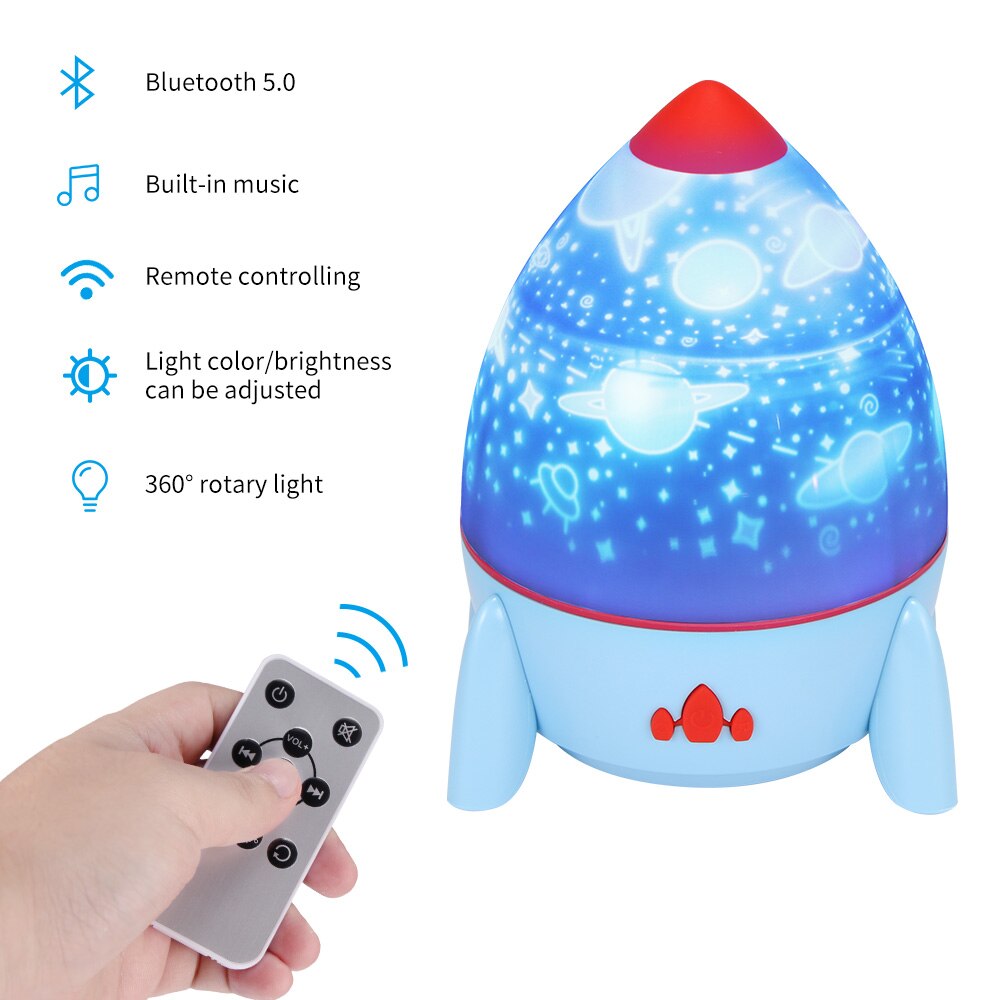 Rocket Projector LED Night Light Rotary Rechargeable USB Rotating Night Light Adjustable Rocket Night Light children's Gift Lamp