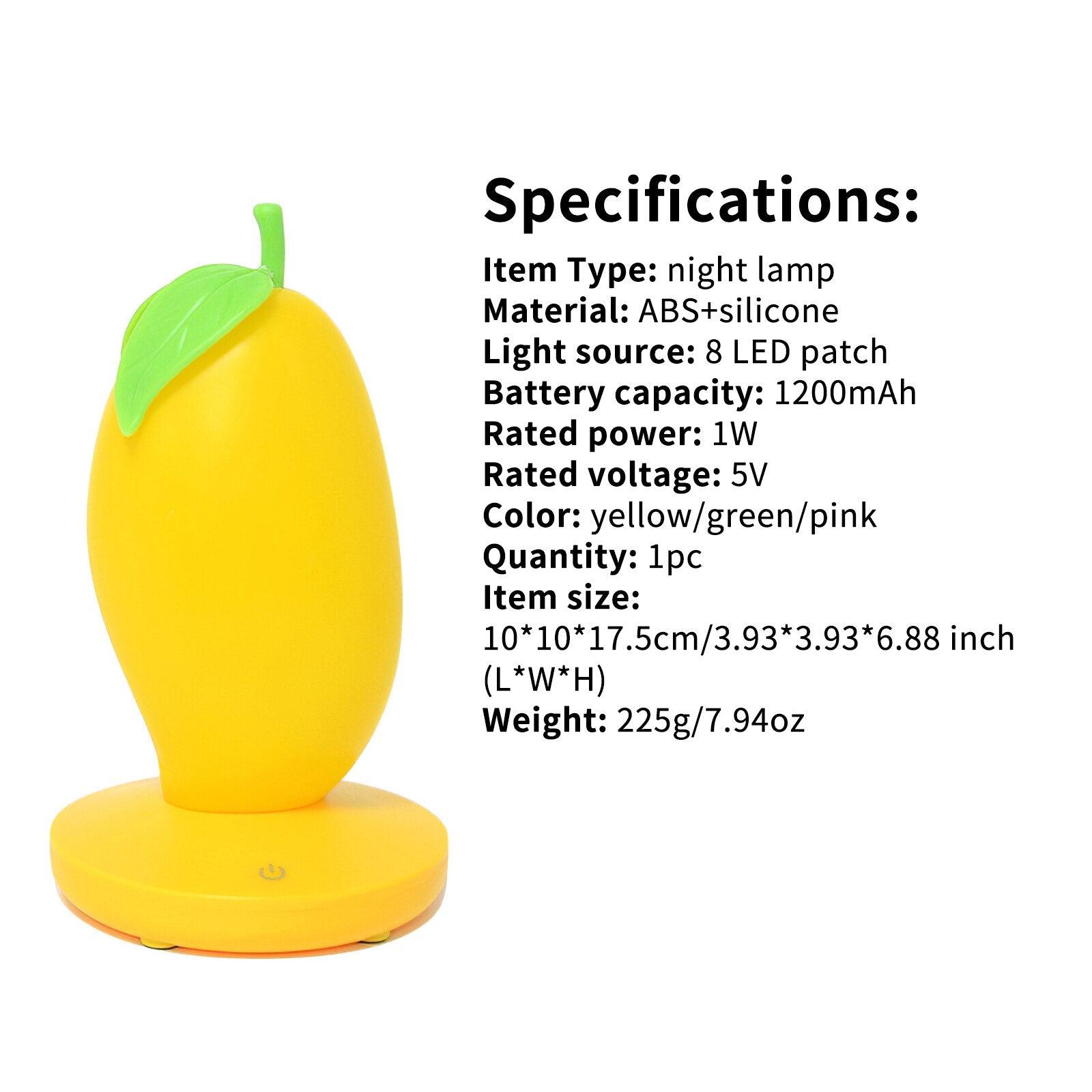 USB Charging Three-Speed Dimming Mango Shape Night Light Night Children Bed Touch Sensor LED Fruit Light