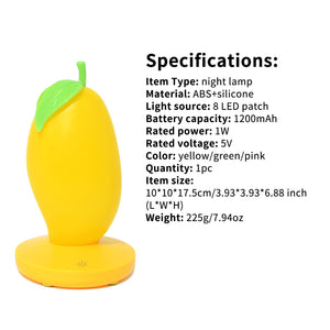 USB Charging Three-Speed Dimming Mango Shape Night Light Night Children Bed Touch Sensor LED Fruit Light